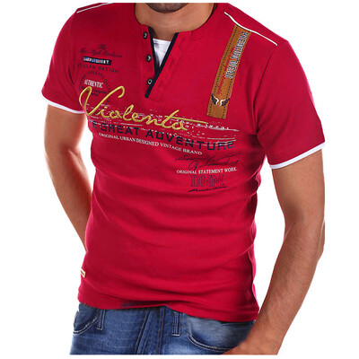 

Toponeto Fashion Mens Letter Button Personality Shirt Short Sleeve T-Shirt Blouse Tops