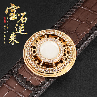 

Gem transport belt mens first layer cowhide crocodile leather smooth buckle belt fashion wild mens youth belt
