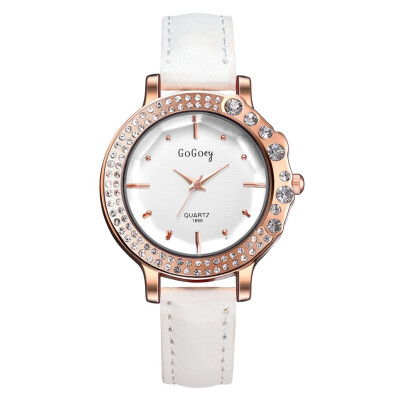 

Womens Watches Beautifully Studded Rose Gold Frame Fashion PU Strap Quartz Watch