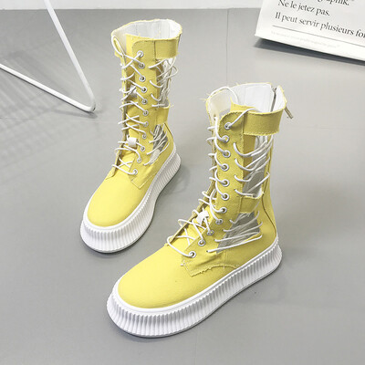 

Hollow-out locomotive boots summer Korean version of Baitao lace muffin thick-soled sandals chic canvas shoes