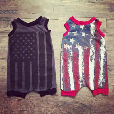 

US Kids Baby Boy Girl American Flag Romper Sleeveless Bodysuit Clothes Outfits