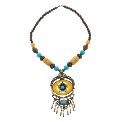 

1Pc Retro BlueRed Vintage Bohemia Bib Tibetan Silver Pendant Long Chain Sweater Necklace New High Quality Women