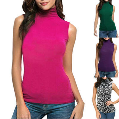 

Women Ladies High Neck Sleeveless Tank Top Vest Casual Loose Blouse T-Shirt