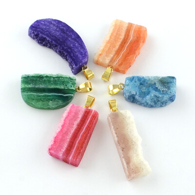 

Dyed Drusy Natural Agate Pendants Mixed Shapes with Golden Plated Iron Pinch Bails Mixed Color 3749x1324x69mm Hole 6x5mm