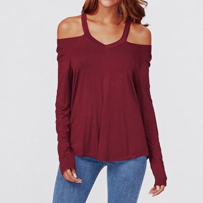 

Nomeni Women Casual Solid Plus Size Loose Long Sleeve Daily Blouse V-Neck Shirt