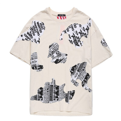 

US11 mens t-shirt summer cotton breathable sweat loose hip hop pattern casual fashion trend 6764