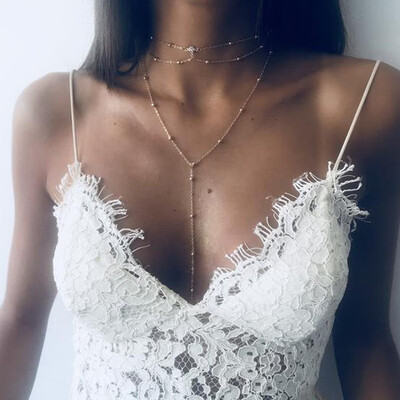 

New Bohemian Long Multi layer Necklaces For Women Gold Color Link Chain Water Drop Pendant Collar Necklace Fashion Jewelry Gift
