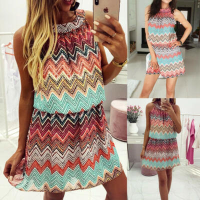 

Women Wrap Summer Boho Floral Paisley Mini Print Dress Ladies Holiday Beach