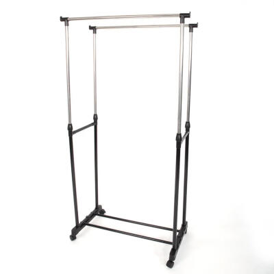 

Dual-bar Vertical Horizontal Stretching Stand Clothes Rack with Shoe Shelf