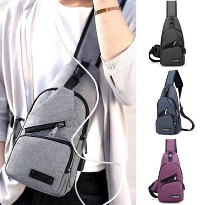 

Men&39s Shoulder Bag Sling Chest Pack Canvas USB Charging Sports Crossbody Handbag