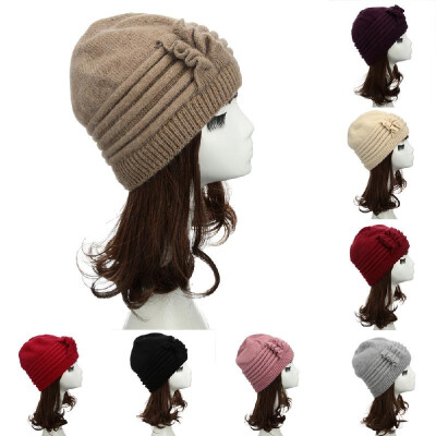 

New Fashion Women Knitted Hat Ruffle Ornament Many Colors Thick Warmer Cap Headwear