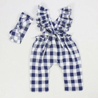 

AU Toddler Kid Girls Ruffle Romper Jumpsuits Plaid Cotton Clothes Summer Outfits