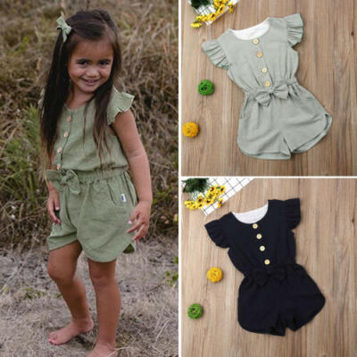 

Sleeveless Toddler Baby Girls Ruffle Solid Romper Bodysuit summer Clothes Outfit