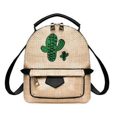 

Retro Straw Woven Backpacks Women Teen Girls Mini School Shoulder Handbags