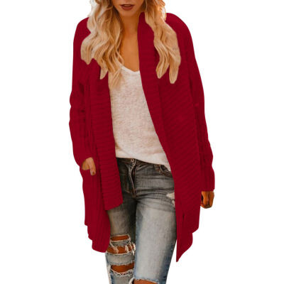 

Women Stylish Concise Casual All-match Solid Color Long Sleeve Elegant Keep Warm Knitting Cardigan Coats