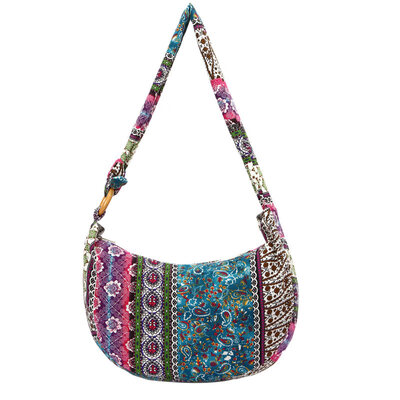 

Hippie Floral Print Women Adjustable Strap Canvas Tote Crossbody Sling Hobo Bag