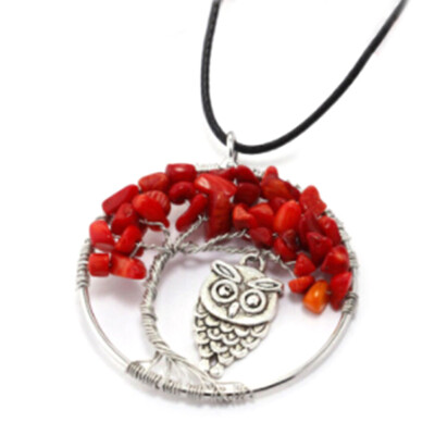 

New Fashion Women Men Healing Natural Crystal Gravel Tree of Life Necklace Owl Pendant Necklace Jewelry Gifts