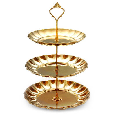 

3-tier Round Golden Stainless Steel Fruit Dessert Cupcake Stand Tea Party Serving Platter