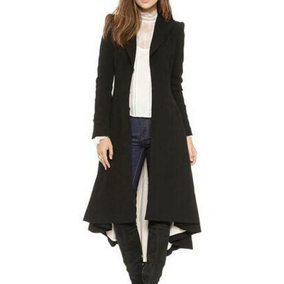 

Fashion Womens Victorian Trench Coats Lapel Ruffled Swallowtail Woolen Overcoat