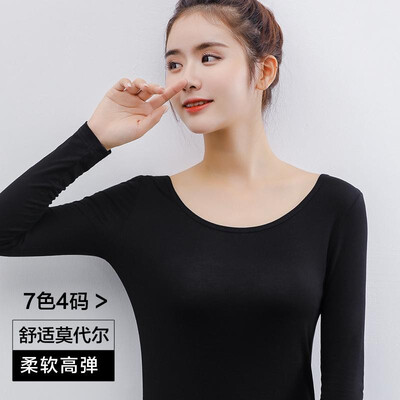 

2019 autumn new modal half-high collar bottoming shirt seamless thin section T-shirt female long-sleeved solid color shirt Navy XX
