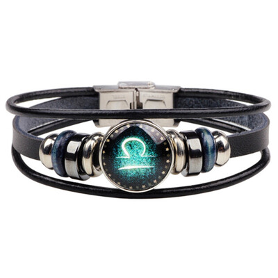 

Retro 12 Zodiac Constellation Beaded Hand Woven Leather Bracelet Punk Chain Cuff