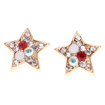 

Fashion Full Rhinestone Five-pointed Star Shaped Colorful Crystal Stud Earrings For Women Jewelry