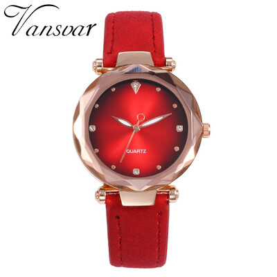 

Vansvar Vintage Leather Women Watches Luxury Top Brand Floral Pattern Casual Quartz Watch Women Clock Relogio Feminino Hot 533
