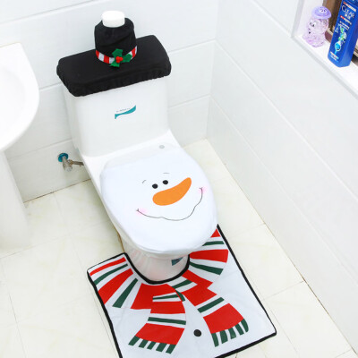 

3Pcs\Set Fancy Household Christmas Santa Toilet Seat Cover And Rug Bathroom Set