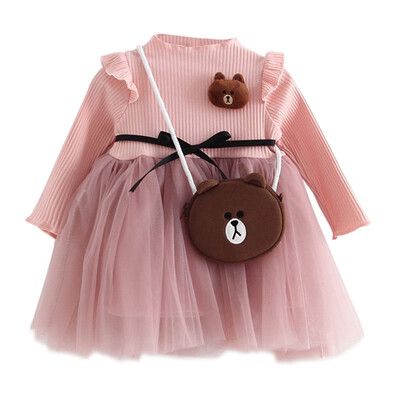 

Kids Girls Long Sleeve Lace Dress Cute Baby Clothes Dresses Long Sleeve Princess Vestidos With Bags
