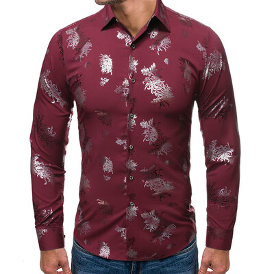 

Tailored Mens New Style Fashion stamped Long Sleeve Shirt Printed Long-Sleeved Blouse