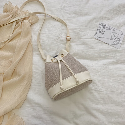 

Ins contrast color small bag summer high-grade foreign womens bag new 2019 fashion canvas bucket bag Messenger bag