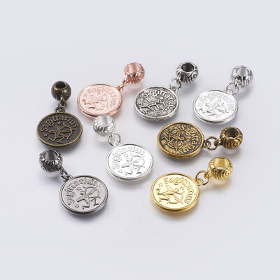 

Alloy European Dangle Beads Large Hole Pendants ConstellationZodiac Sign Mixed Color with Word Optimistic Sagittarius 33mm