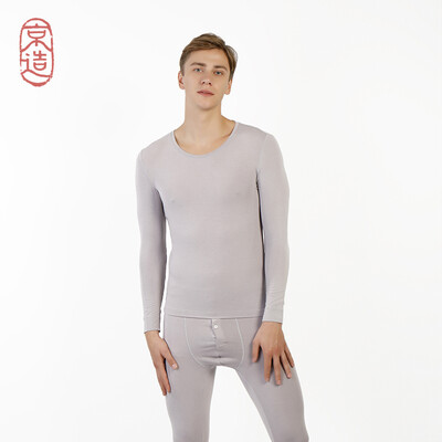 

JZAO mens warm&light underwear skin moisturizing close-fitting bottoming Qiuyi Qiuku suit light gray round neck XL code
