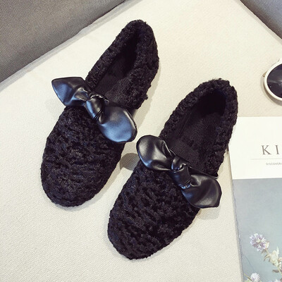 

Bow Mao Mao shoes women Korean version of autumn&winter net red round head flat bread shoes students plus velvet shoes