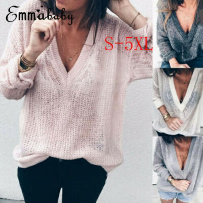 

Plus Size Women Batwing Oversize Shirt Tops Blouse V Neck Casual Jumper Sweaters