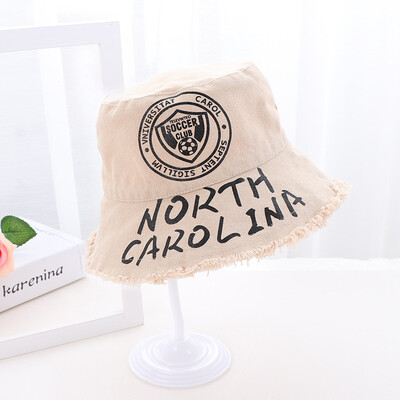 

New Korean version of the fur-side denim letter childrens baby hat cute shade flat top basin hat fisherman hat