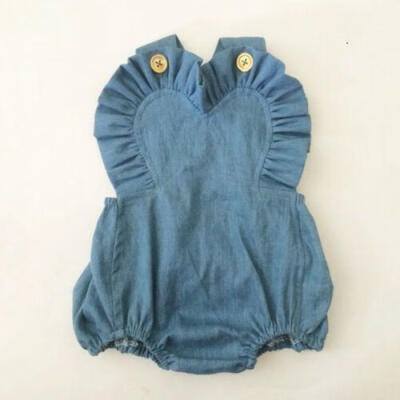 

Newborn Baby Girls Denim Ruffle Romper Backless Bodysuit Outfits Sunsuit 0-24M