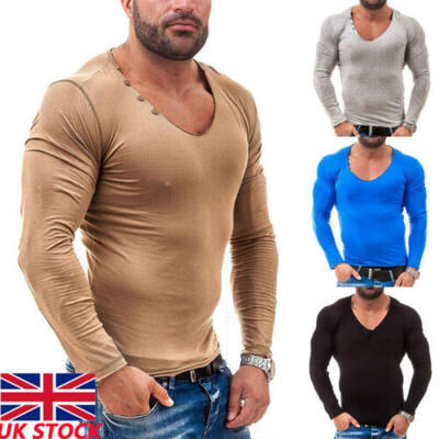 

UK Mens Slim Fit Athletic Gym Muscle Tee T-shirt Tops Sports Long Sleeve Blouse