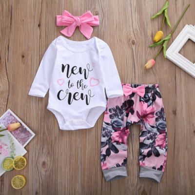 

Newborn Infant Baby Girl Cotton Clothes Romper TopLong PantsFloral Outfit Set