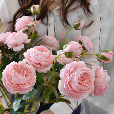 

3Pcsbundle Artificial Peony Flower Bouquet Wedding Party Candy Box Gift Decor