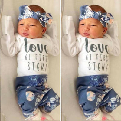 

Newborn Baby Girl Long Sleeve Romper TopsFloral PantsHeadband Outfits Clothes