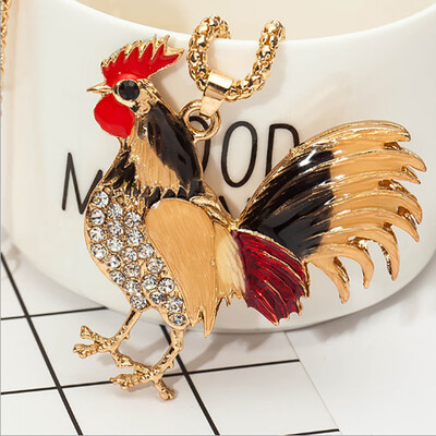 

Creative Zodiac Chicken Years Act The Role Ofing Is Tasted Full Rhinestones Crystal Chickens Pendant Necklace Luxury Jewelry