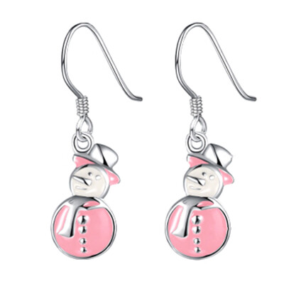 

New Merry Fashion Style Christmas Gift Vintage Love Silver Color Pink White Yellow Female Earring Snowman