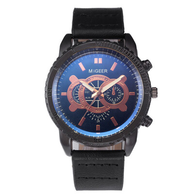 

〖Follure〗High-End New Geneva Mens Leather Strap Stainless Steel Quartz Analog Watch