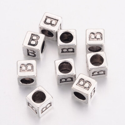 

Tibentan Style Alloy European Beads Cube Lead Free & Cadmium Free Antique Silver LetterB 7x7x7mm Hole 45mm
