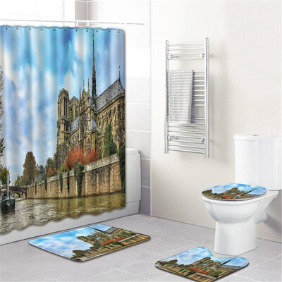 

〖Follure〗Waterproof Bathroom Shower Curtain Set Non-Slip Rug Toilet Lid Cover Bath Mat