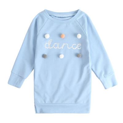 

Spring O-Neck Cute Pompon Cotton Dress Girls Sweatshirt Casual Daily Wear