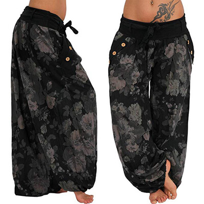 

Tailored Women Ladies Printed Pocket Band Width Loose Leg Pants Womens Casual Pants