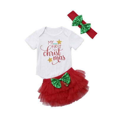 

My 1st Christmas Baby Girls Princess RomperTutu Ruffle Short Bloomer Clothes