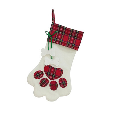 

Christmas Stocking Gift Warm Large Plaid Paw Christmas Stocking for Dog Cat Christmas Gift Bags Xmas Tree Ornaments Decorations Ne